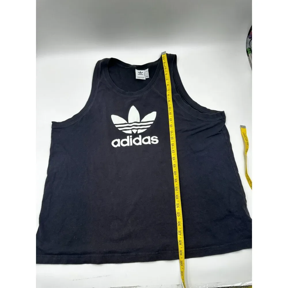 Adidas Men's Tank Top 2 XL Tres Foil Crew Neck Sleeveless Graphic Logo EUC Black